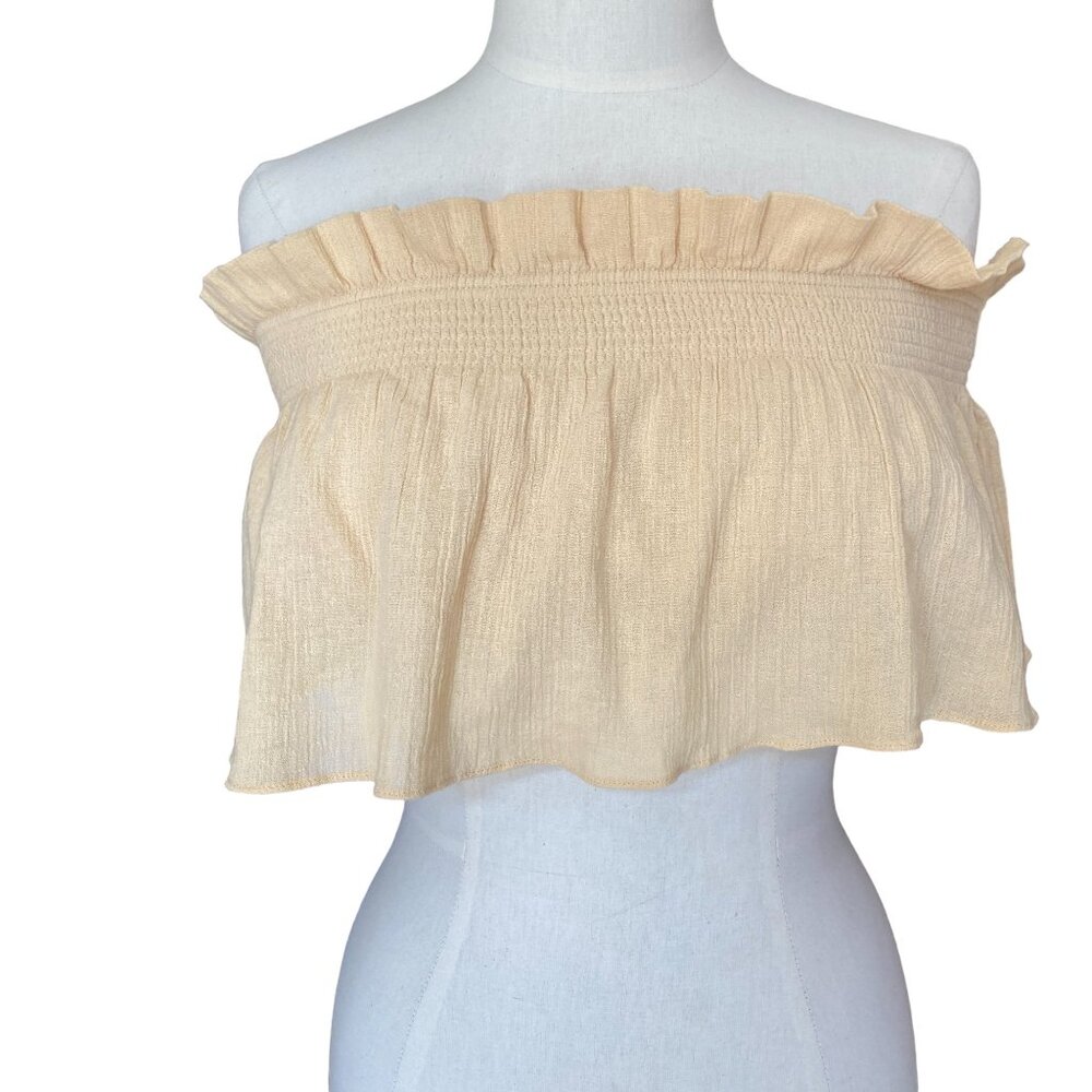 Free People Extratropical Tube Top Smocked Ruffle Strapless Crop Top Coquette-S